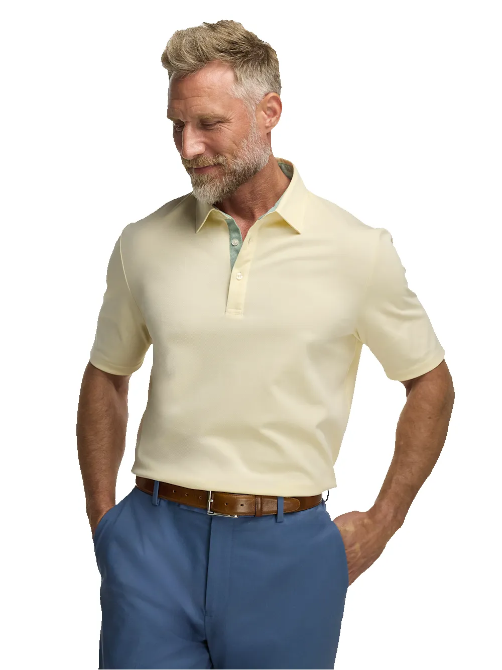 Cotton Blend Three Button Polo - Light Yellow sold by Paul Fredrick product image thumbnail 5