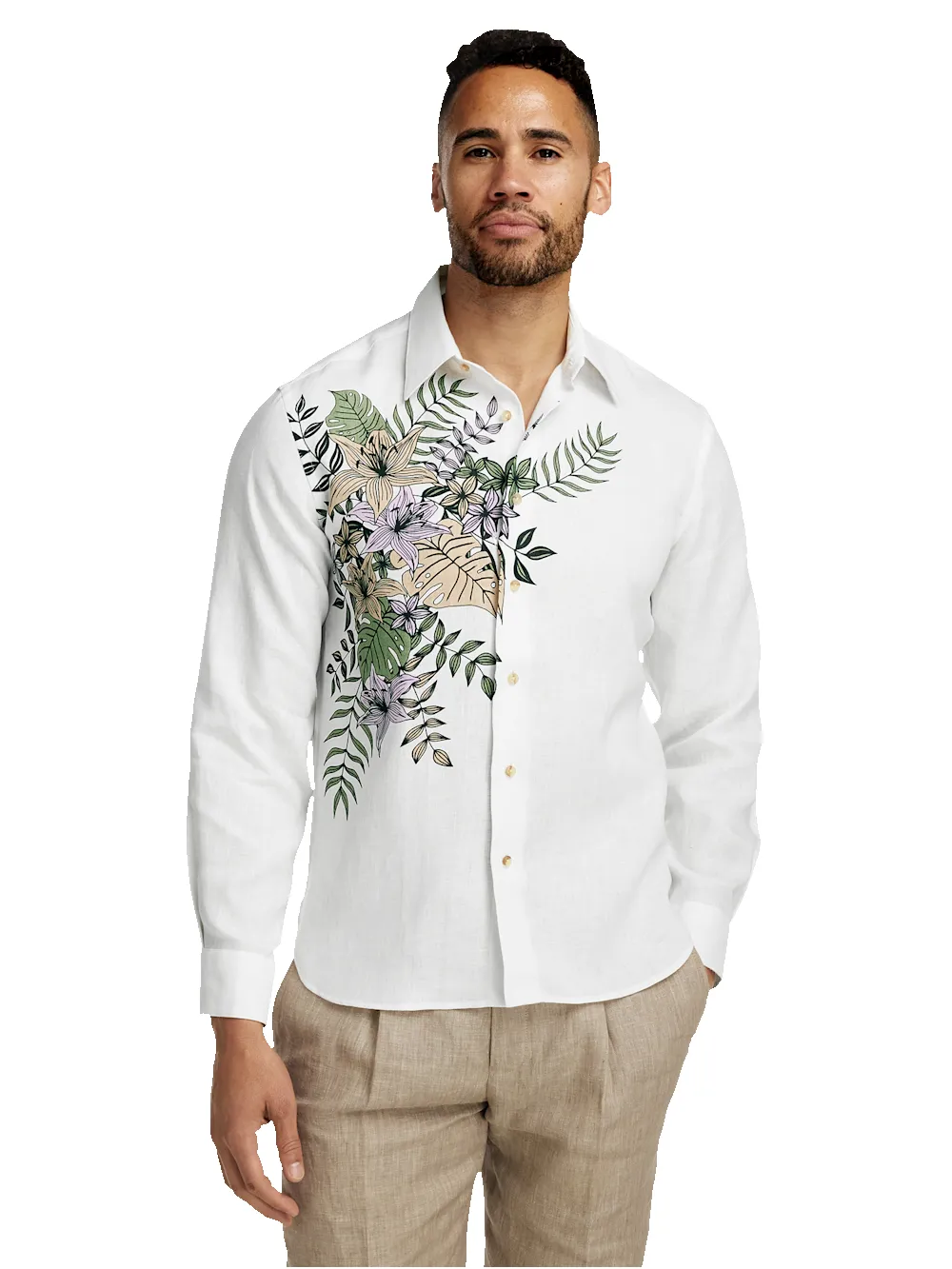 Linen Blend Print Panel Casual Shirt - Multi sold by Paul Fredrick product image thumbnail 2