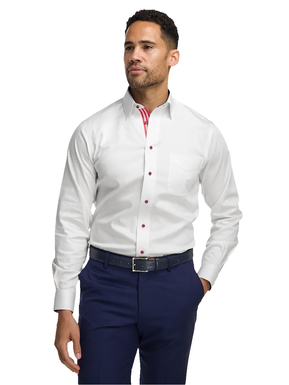 Comfort Stretch Non-Iron Solid Dress Shirt With Contrast Trim - White sold by Paul Fredrick product image thumbnail 2