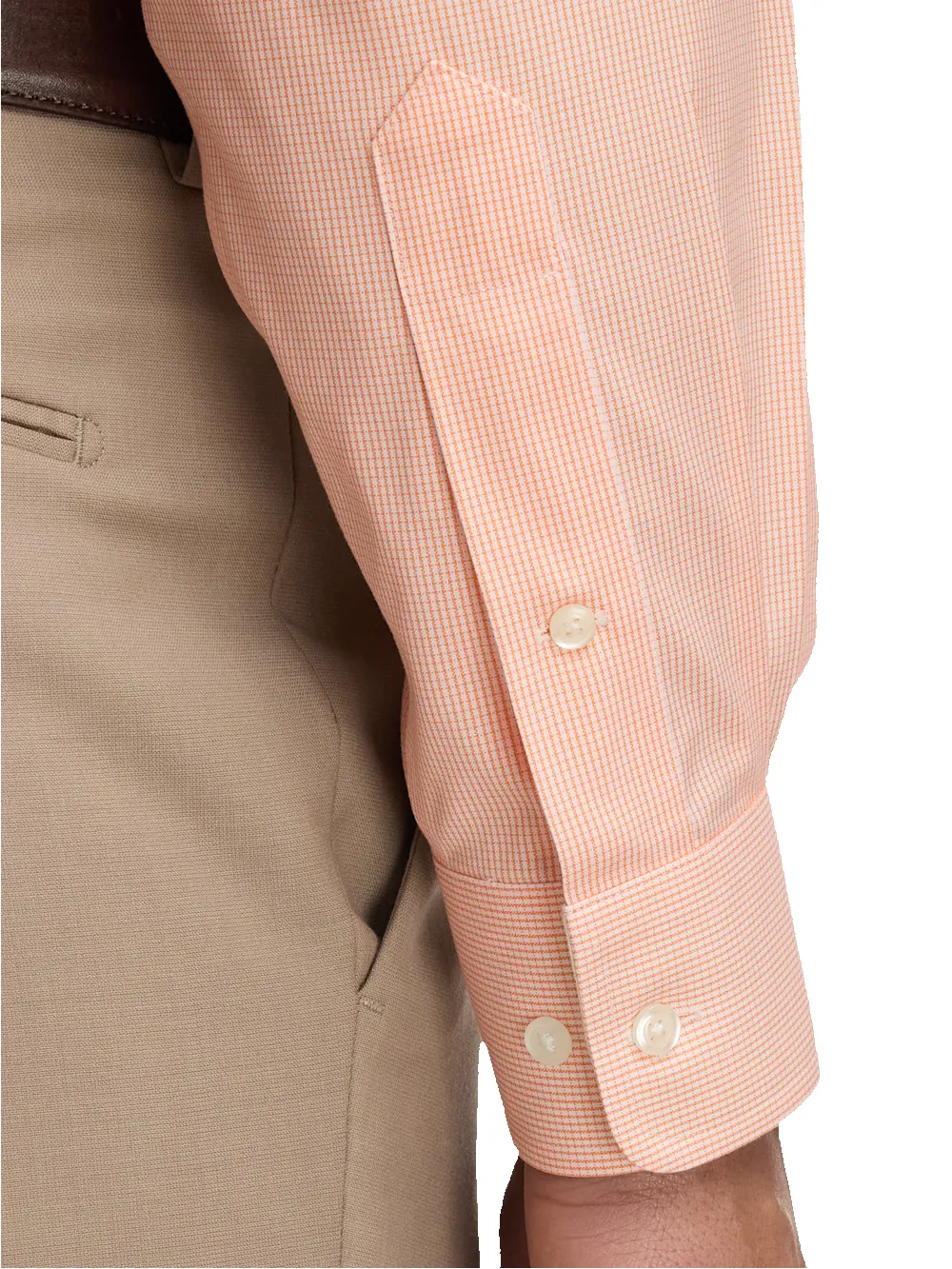 Comfort Stretch Non-Iron Check Dress Shirt With Contrast Trim - Melon sold by Paul Fredrick product image thumbnail 4
