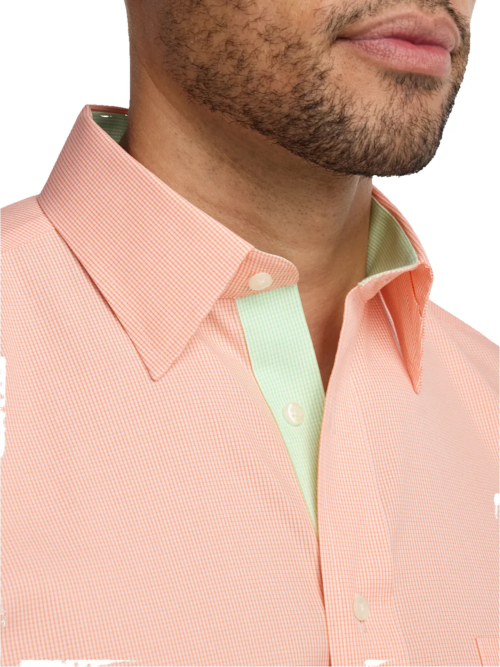 Comfort Stretch Non-Iron Check Dress Shirt With Contrast Trim - Melon sold by Paul Fredrick product image thumbnail 3
