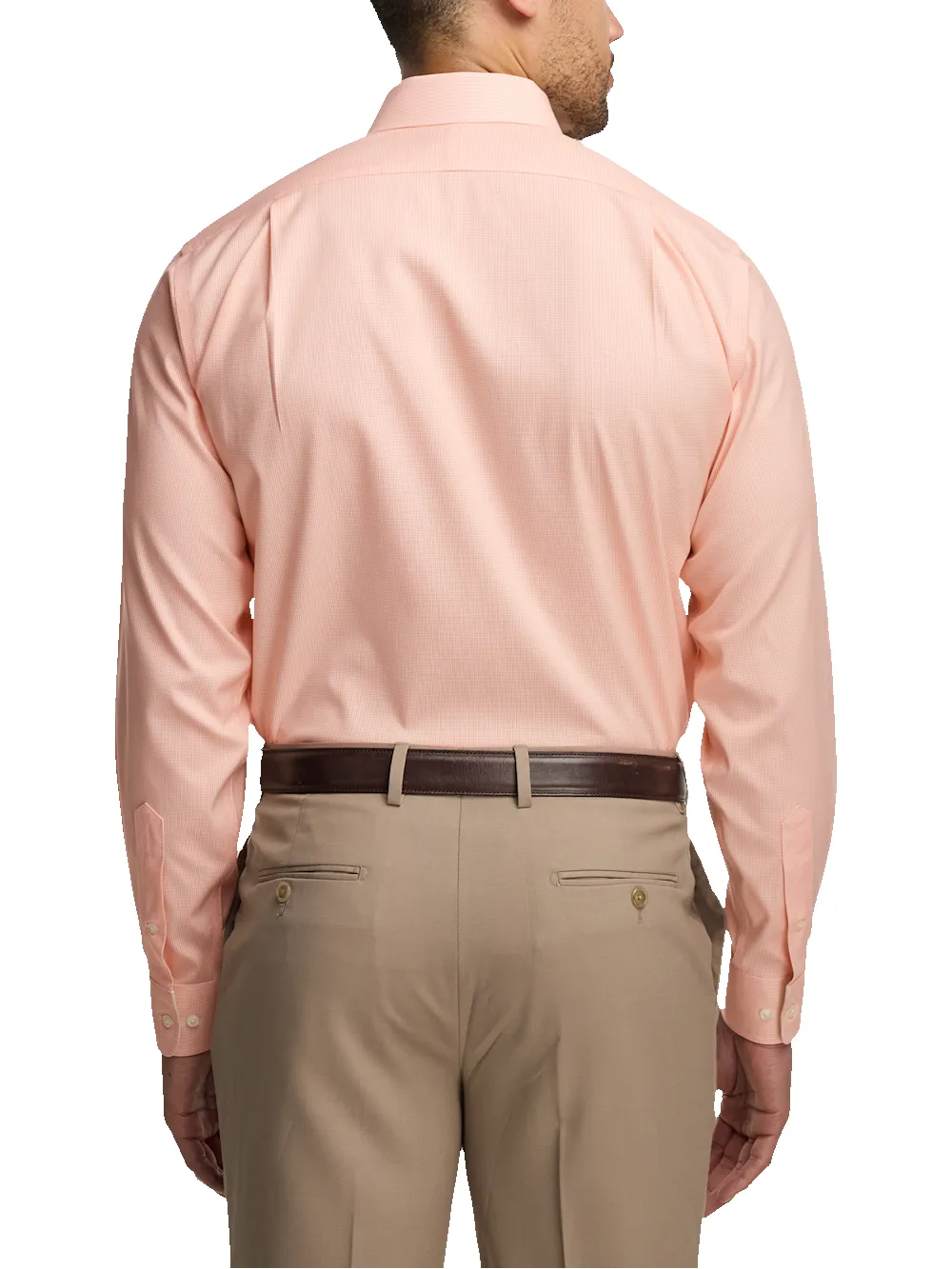 Comfort Stretch Non-Iron Check Dress Shirt With Contrast Trim - Melon sold by Paul Fredrick product image thumbnail 5