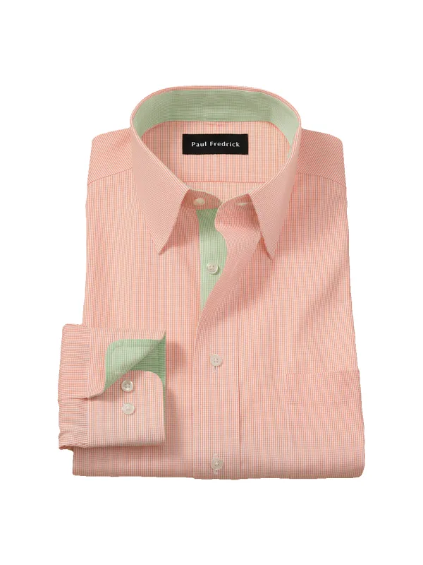 Comfort Stretch Non-Iron Check Dress Shirt With Contrast Trim - Melon sold by Paul Fredrick