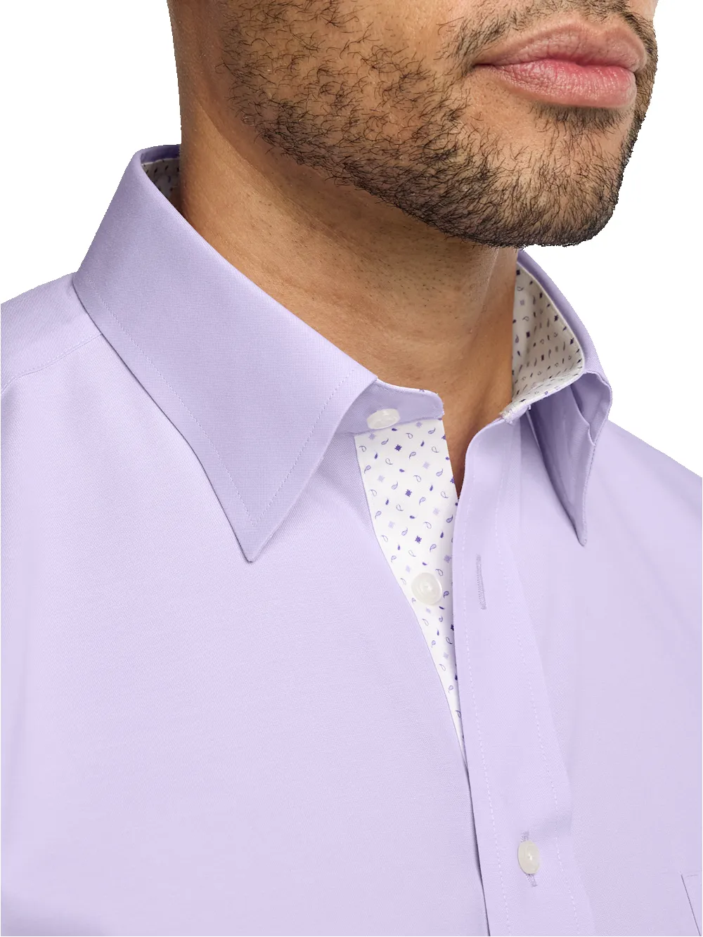 Comfort Stretch Non-Iron Solid Dress Shirt With Contrast Trim - Purple sold by Paul Fredrick product image thumbnail 3