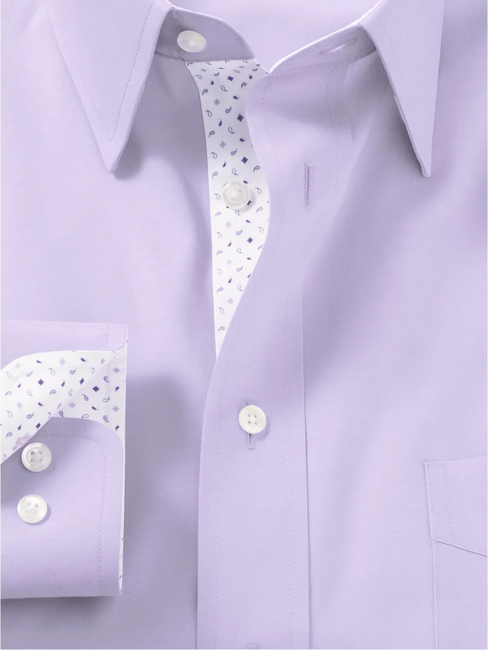 Comfort Stretch Non-Iron Solid Dress Shirt With Contrast Trim - Purple sold by Paul Fredrick product image thumbnail 5