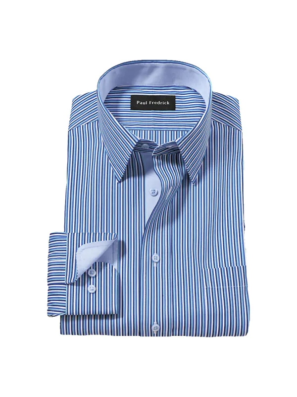 Comfort Stretch Non-Iron Stripe Dress Shirt With Contrast Trim - Blue sold by Paul Fredrick