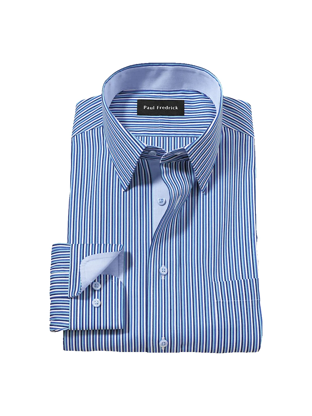 Comfort Stretch Non-Iron Stripe Dress Shirt With Contrast Trim - Blue sold by Paul Fredrick