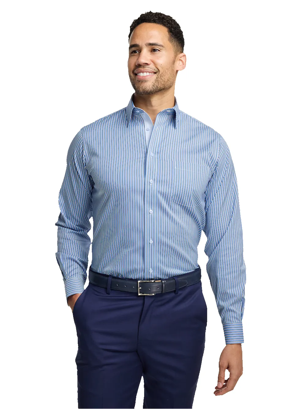 Comfort Stretch Non-Iron Stripe Dress Shirt With Contrast Trim - Blue sold by Paul Fredrick product image thumbnail 2