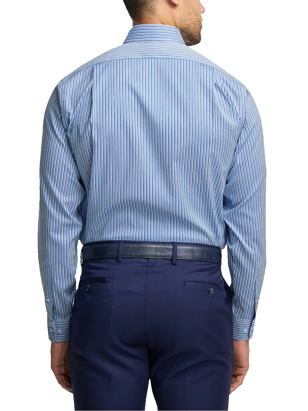 Comfort Stretch Non-Iron Stripe Dress Shirt With Contrast Trim - Blue sold by Paul Fredrick product image thumbnail 5