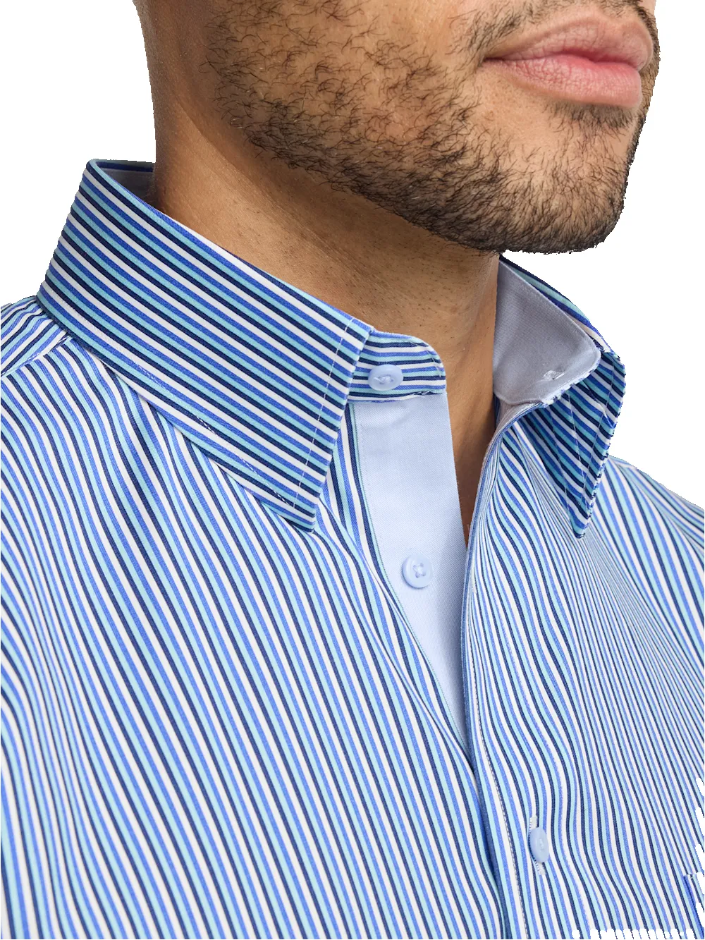 Comfort Stretch Non-Iron Stripe Dress Shirt With Contrast Trim - Blue sold by Paul Fredrick product image thumbnail 3