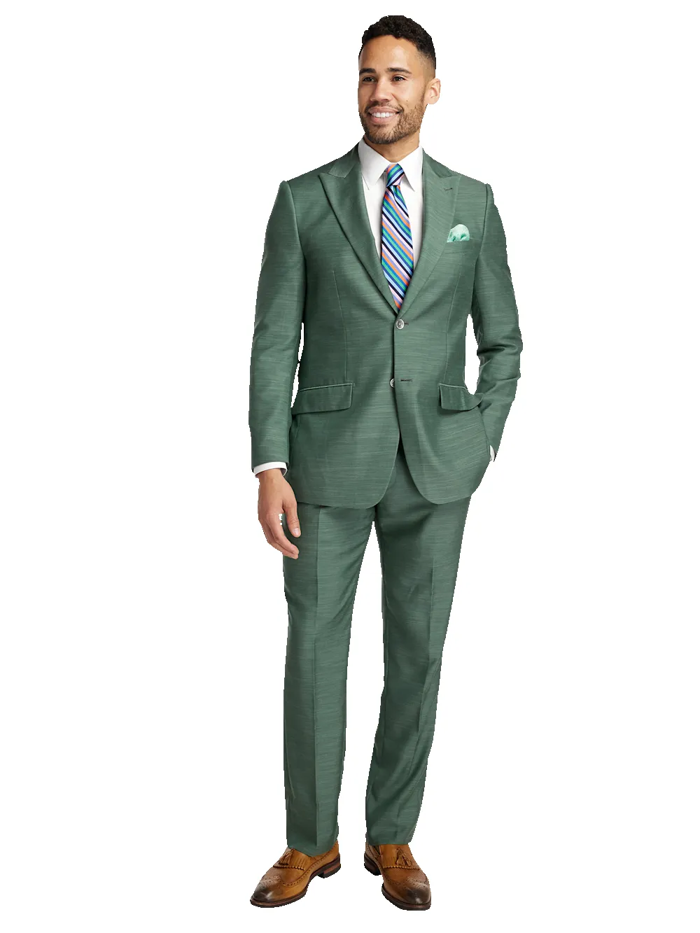 Microfiber Linen Blend Peak Lapel Suit - sold by Paul Fredrick product image thumbnail 2