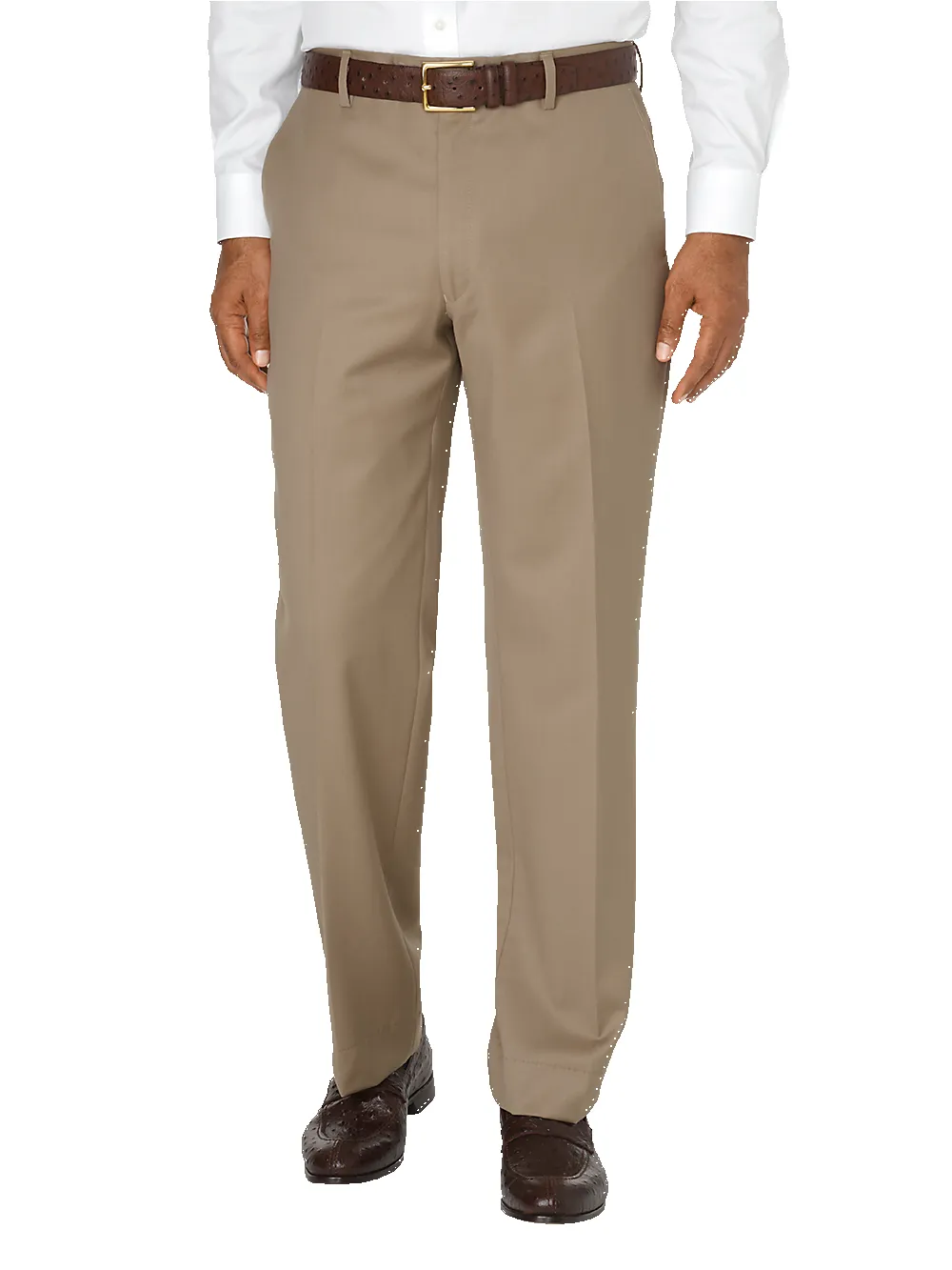 Tailored Fit Wool Gabardine Flat Front Pant - Tan sold by Paul Fredrick