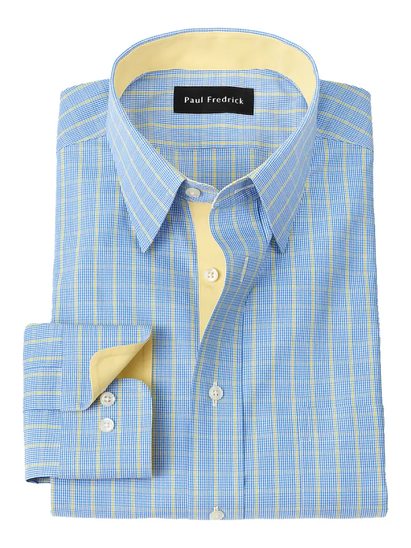 Non-Iron Cotton Tattersall Dress Shirt With Contrast Trim - Blue/yellow sold by Paul Fredrick