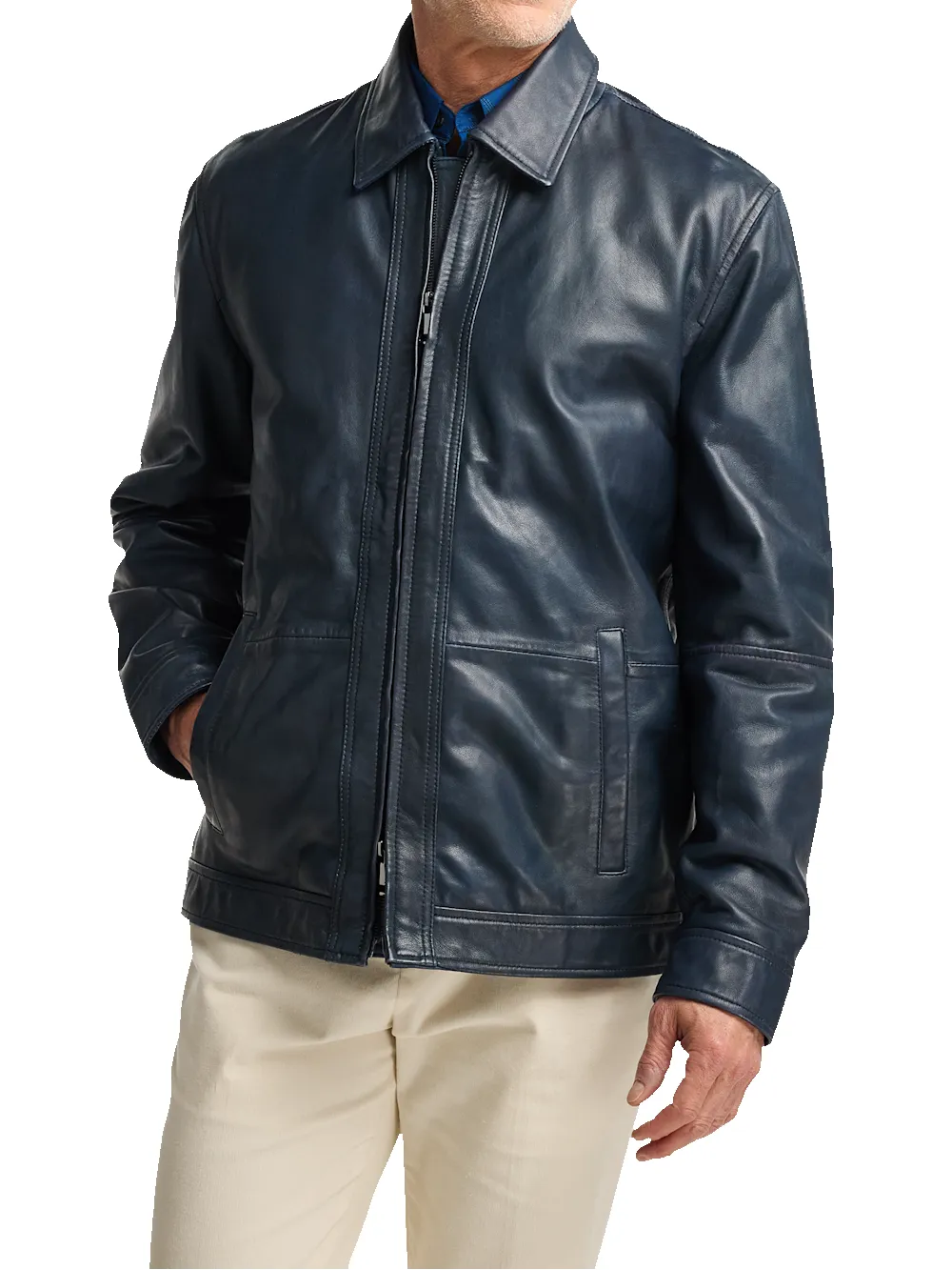 Leather Bomber Jacket - Navy sold by Paul Fredrick product image thumbnail 3