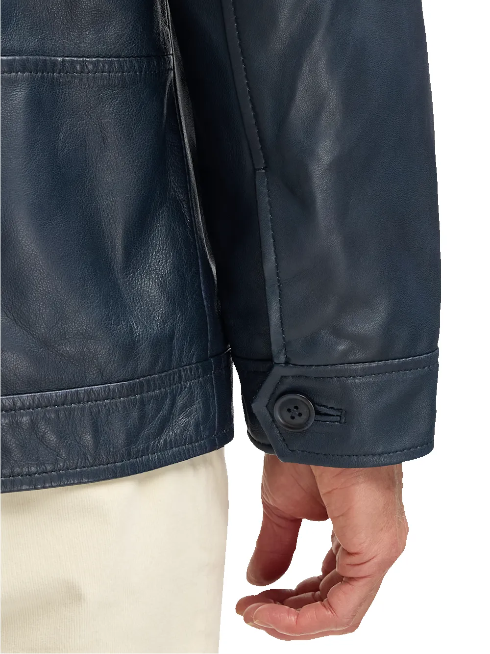 Leather Bomber Jacket - Navy sold by Paul Fredrick product image thumbnail 4