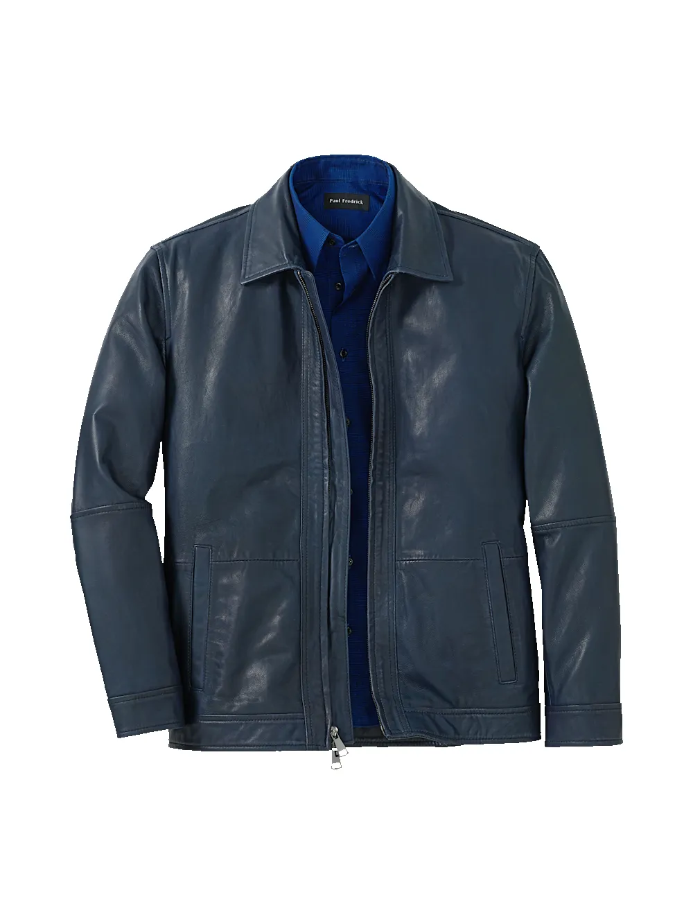 Leather Bomber Jacket - Navy sold by Paul Fredrick