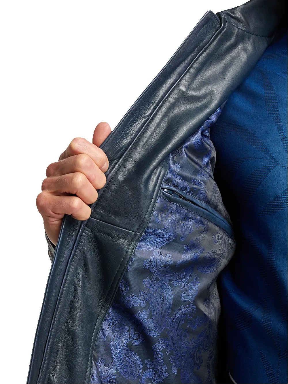 Leather Bomber Jacket - Navy sold by Paul Fredrick product image thumbnail 5