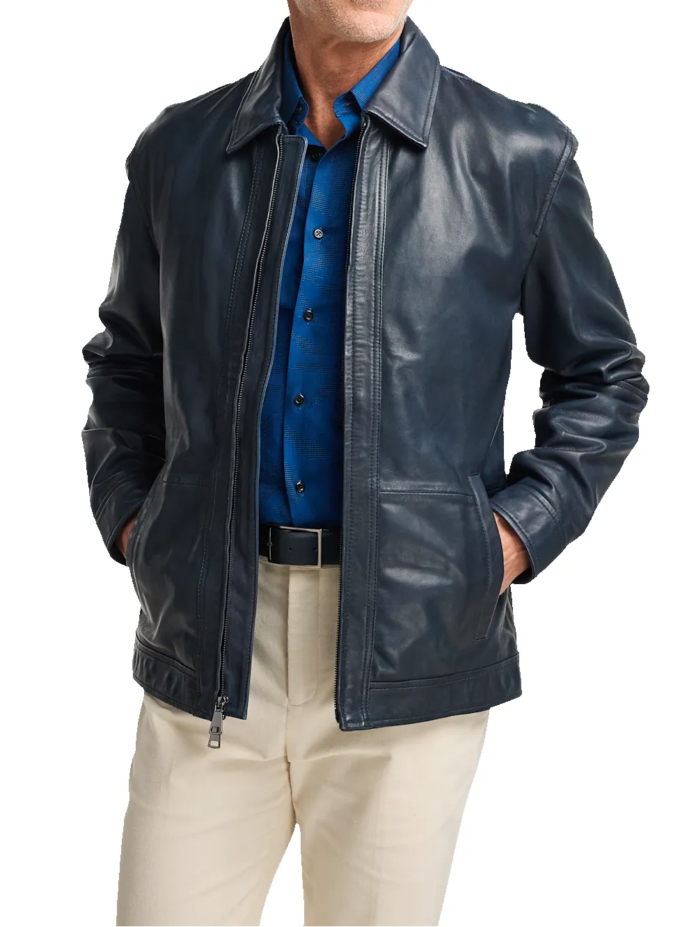 Leather Bomber Jacket - Navy sold by Paul Fredrick product image thumbnail 2