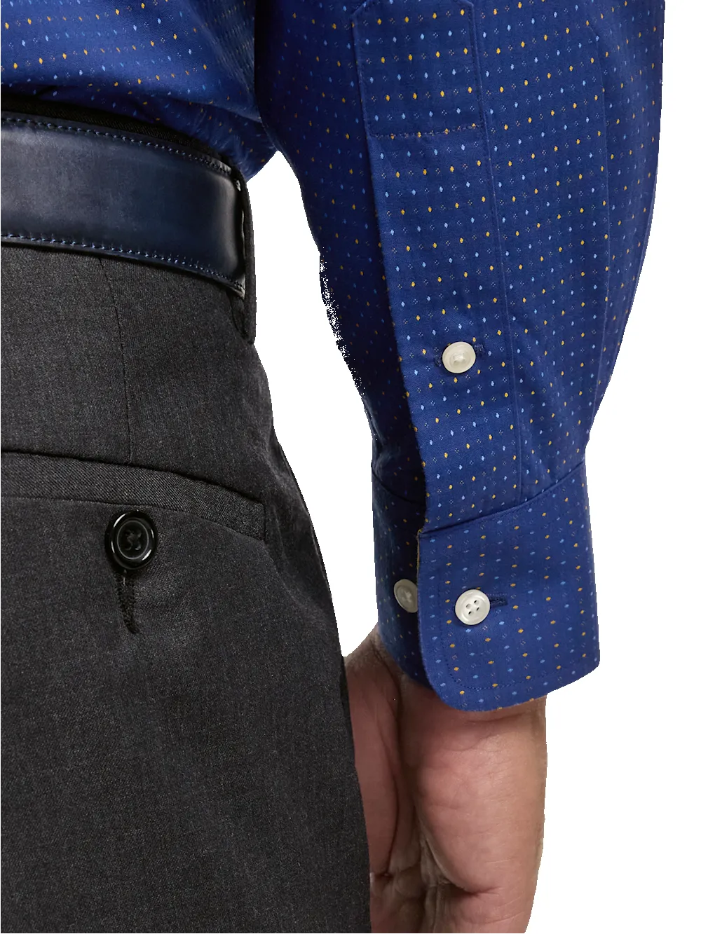 Comfort Stretch Non-Iron Dot Dress Shirt With Contrast Trim - Navy/gold sold by Paul Fredrick product image thumbnail 4