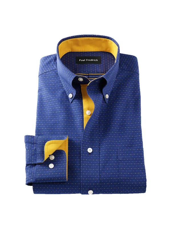 Comfort Stretch Non-Iron Dot Dress Shirt With Contrast Trim - Navy/gold sold by Paul Fredrick