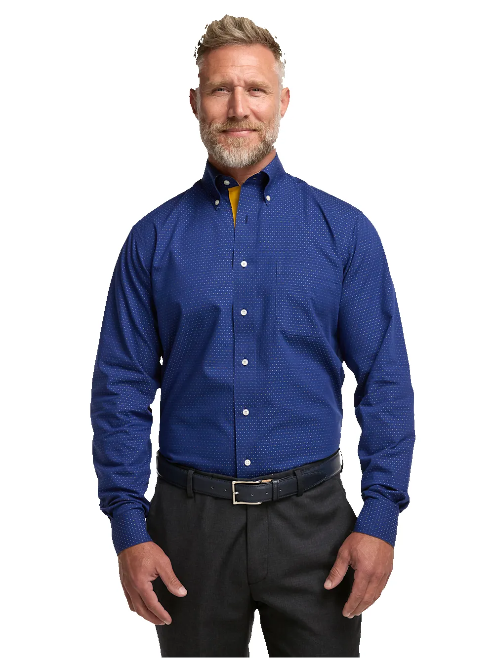 Comfort Stretch Non-Iron Dot Dress Shirt With Contrast Trim - Navy/gold sold by Paul Fredrick product image thumbnail 2