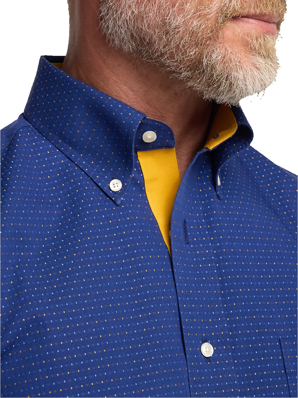 Comfort Stretch Non-Iron Dot Dress Shirt With Contrast Trim - Navy/gold sold by Paul Fredrick product image thumbnail 3
