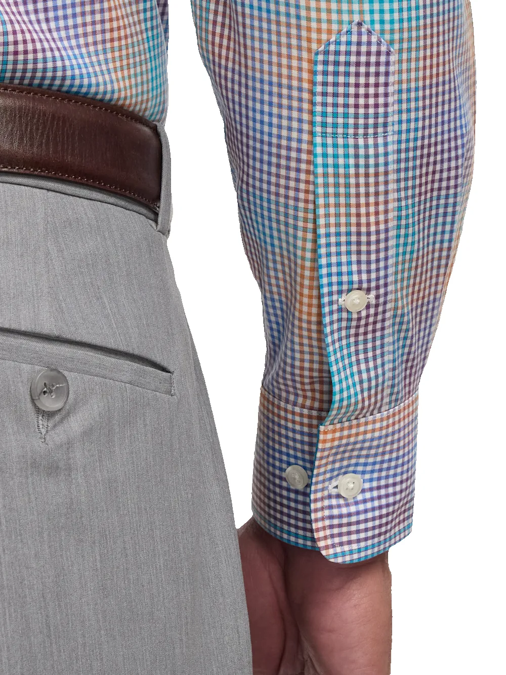 Comfort Stretch Non-Iron Tattersall Dress Shirt With Contrast Trim - Multi sold by Paul Fredrick product image thumbnail 4
