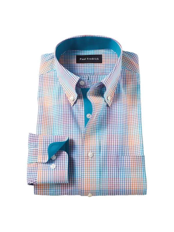Comfort Stretch Non-Iron Tattersall Dress Shirt With Contrast Trim - Multi sold by Paul Fredrick