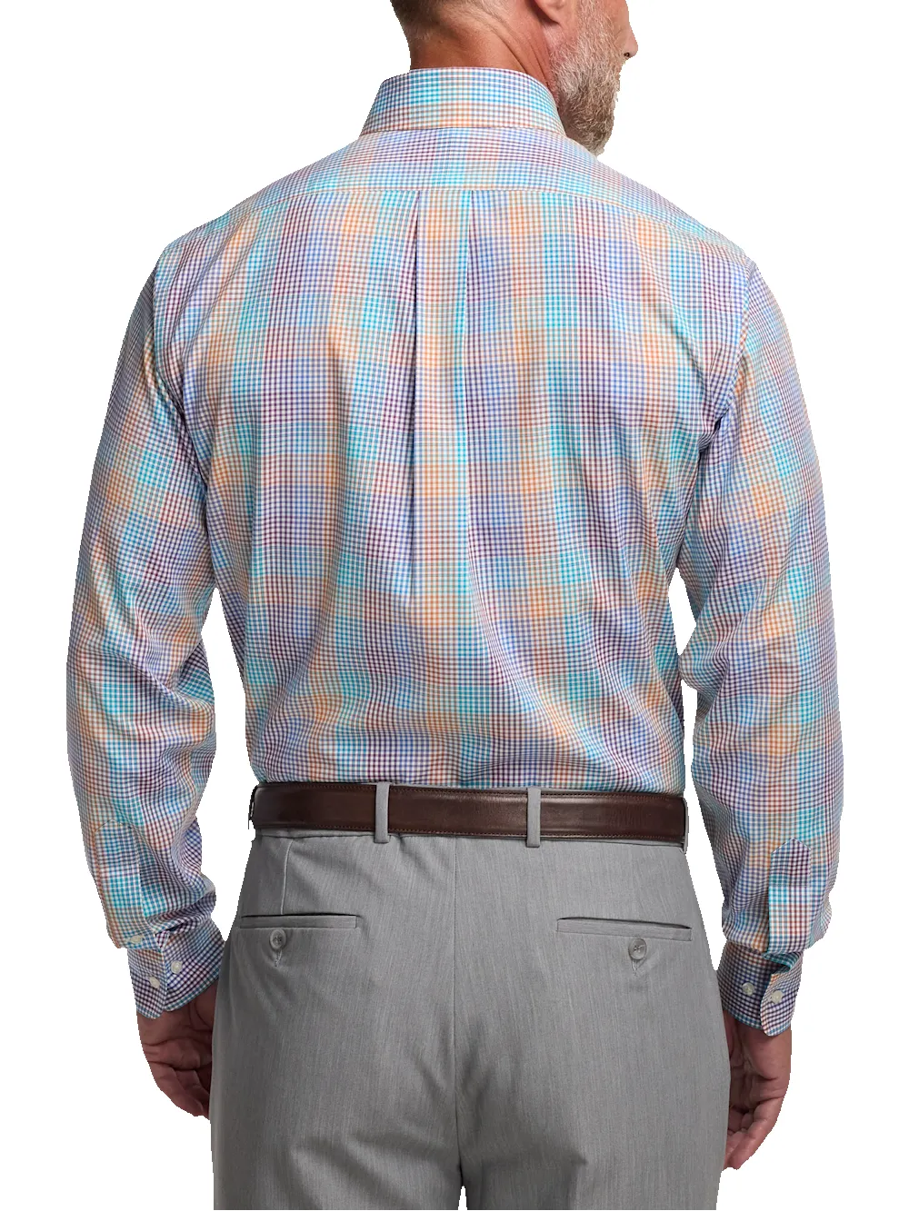 Comfort Stretch Non-Iron Tattersall Dress Shirt With Contrast Trim - Multi sold by Paul Fredrick product image thumbnail 5