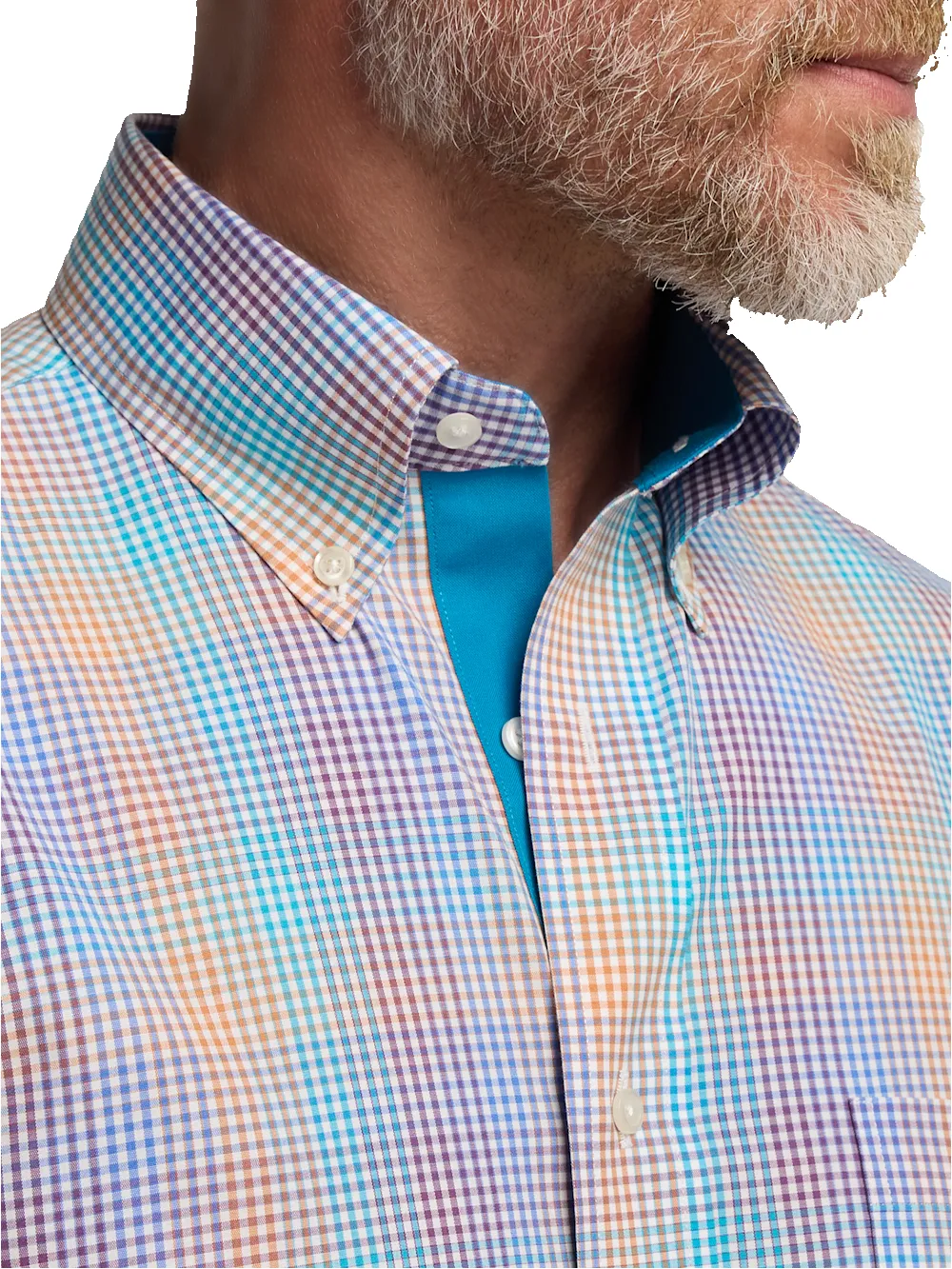 Comfort Stretch Non-Iron Tattersall Dress Shirt With Contrast Trim - Multi sold by Paul Fredrick product image thumbnail 3