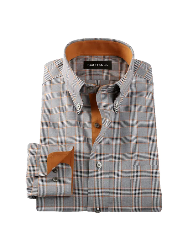 Comfort Stretch Non-Iron Plaid Dress Shirt With Contrast Trim - Black/rust sold by Paul Fredrick