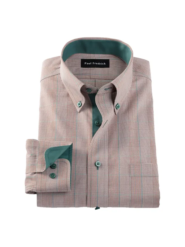 Comfort Stretch Non-Iron Plaid Dress Shirt With Contrast Trim - Brown sold by Paul Fredrick