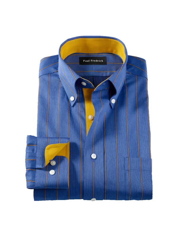 Comfort Stretch Non-Iron Stripe Dress Shirt With Contrast Trim - Navy/gold sold by Paul Fredrick