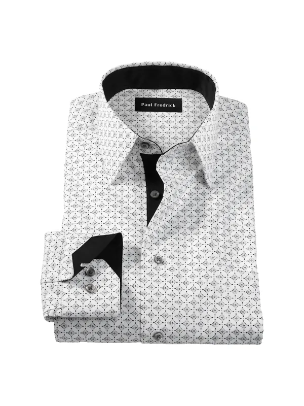 Comfort Stretch Non-Iron Geometric Dress Shirt With Contrast Trim - Black/white sold by Paul Fredrick