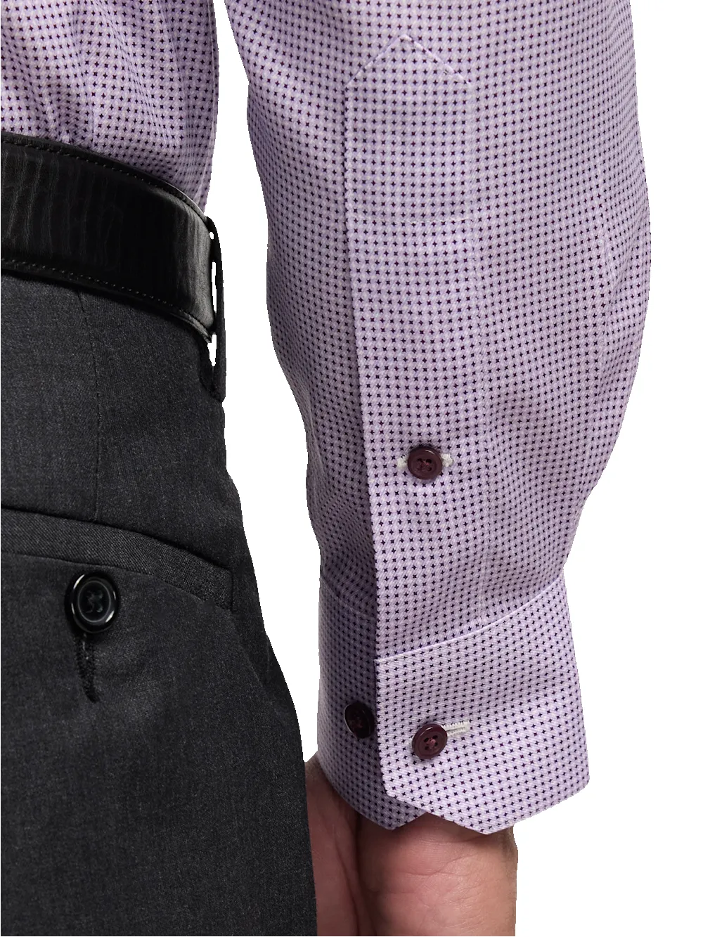 Comfort Stretch Non-Iron Geometric Dress Shirt With Contrast Trim - Purple sold by Paul Fredrick product image thumbnail 4