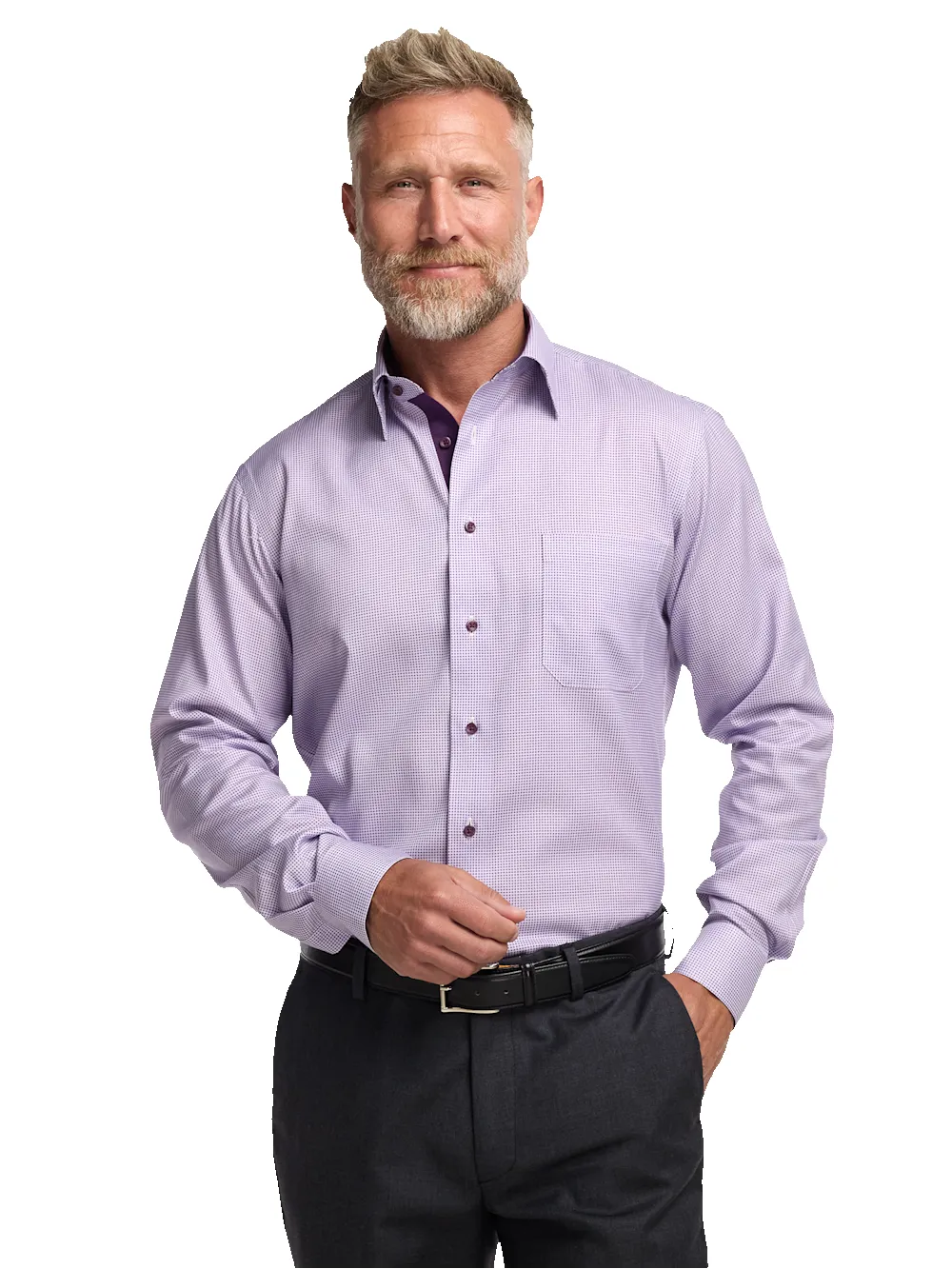 Comfort Stretch Non-Iron Geometric Dress Shirt With Contrast Trim - Purple sold by Paul Fredrick product image thumbnail 2