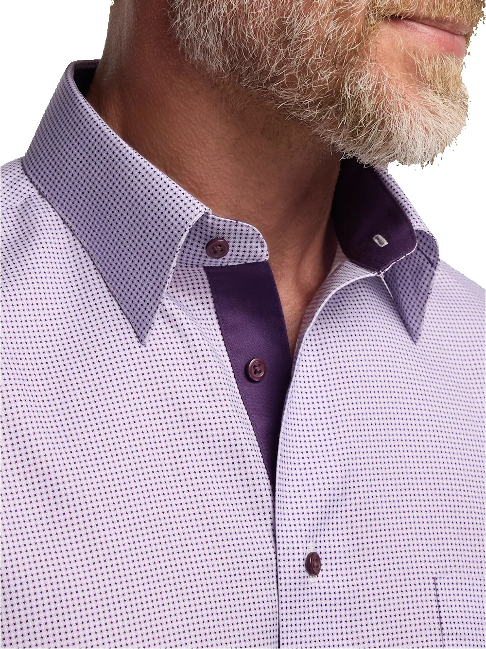 Comfort Stretch Non-Iron Geometric Dress Shirt With Contrast Trim - Purple sold by Paul Fredrick product image thumbnail 3