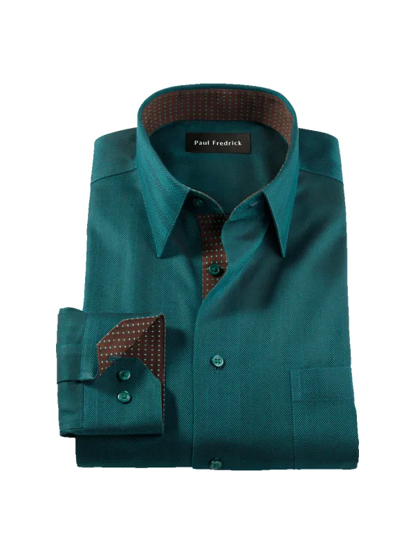 Comfort Stretch Non-Iron Herringbone Dress Shirt With Contrast Trim - Teal sold by Paul Fredrick