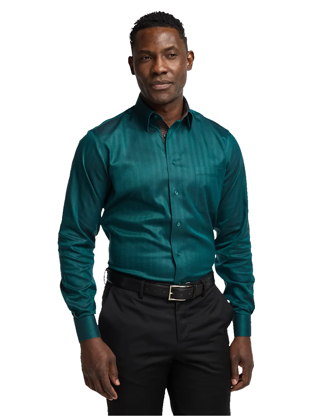 Comfort Stretch Non-Iron Herringbone Dress Shirt With Contrast Trim� - Teal sold by Paul Fredrick product image thumbnail 2