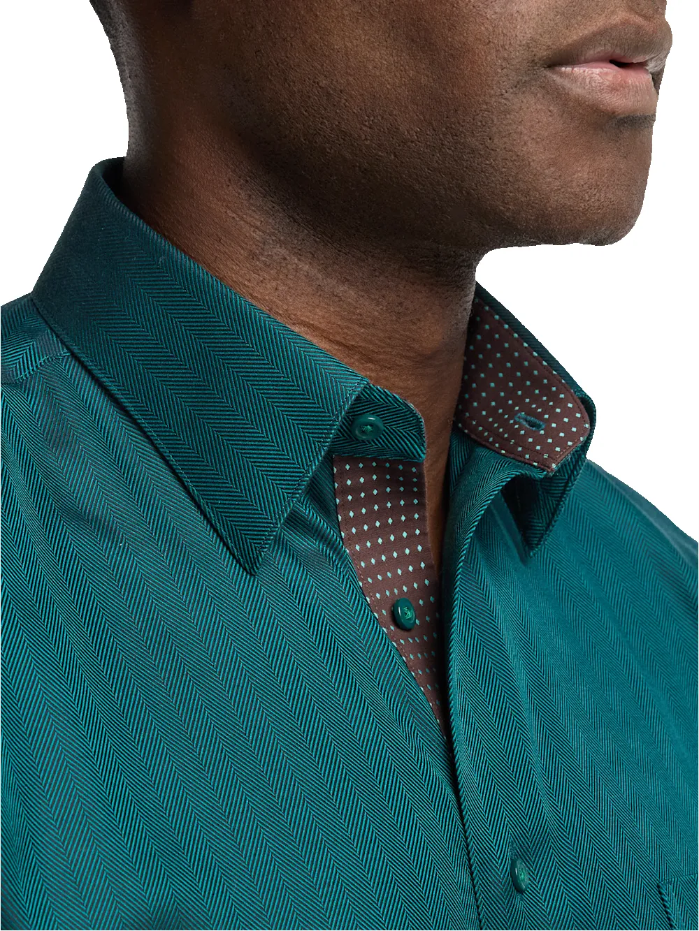 Comfort Stretch Non-Iron Herringbone Dress Shirt With Contrast Trim� - Teal sold by Paul Fredrick product image thumbnail 3