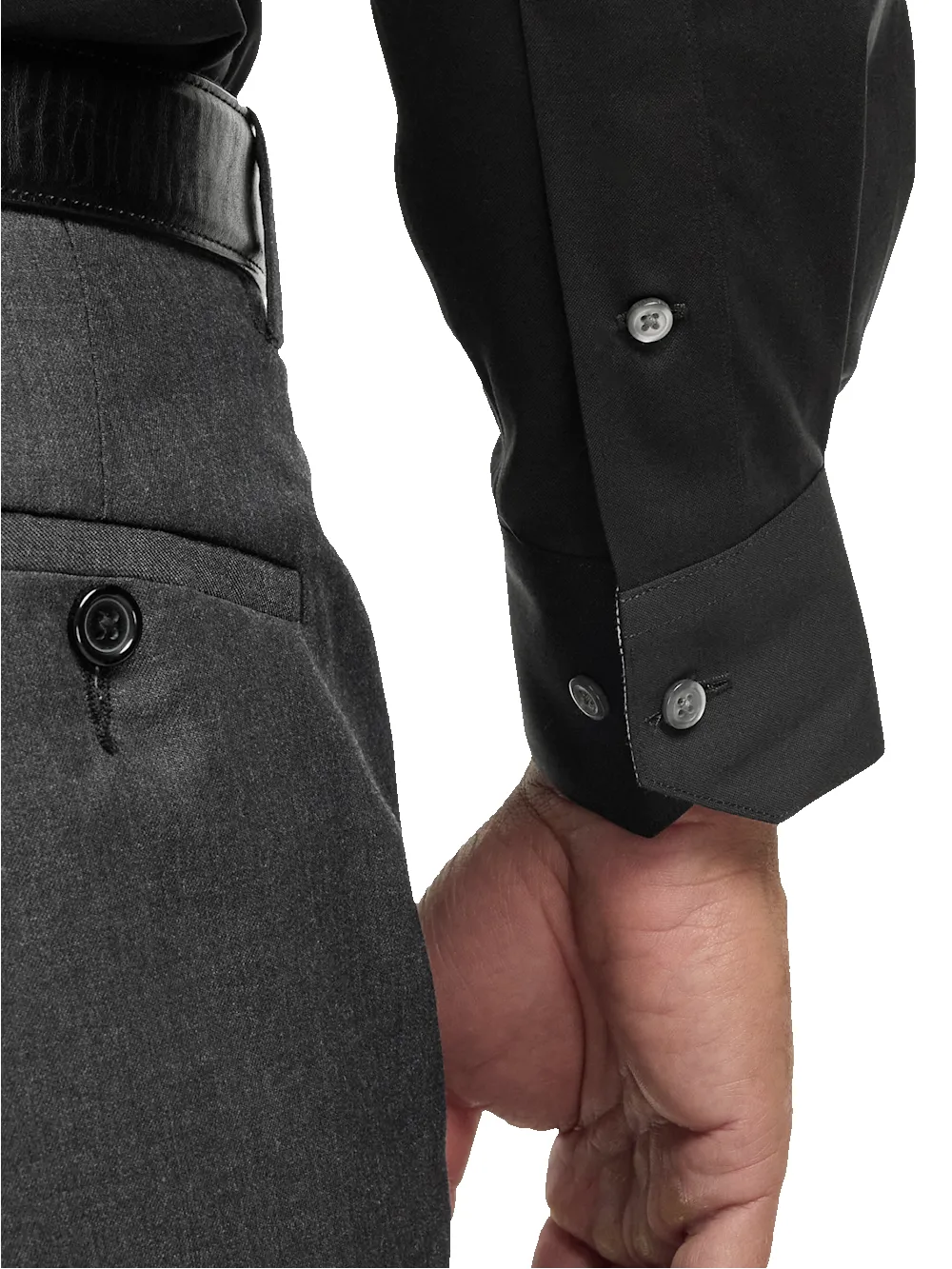 Comfort Stretch Non-Iron Solid Dress Shirt With Contrast Trim - Black sold by Paul Fredrick product image thumbnail 4