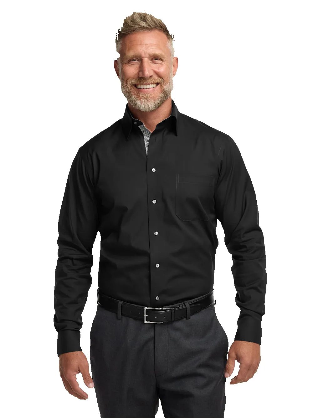 Comfort Stretch Non-Iron Solid Dress Shirt With Contrast Trim - Black sold by Paul Fredrick product image thumbnail 2