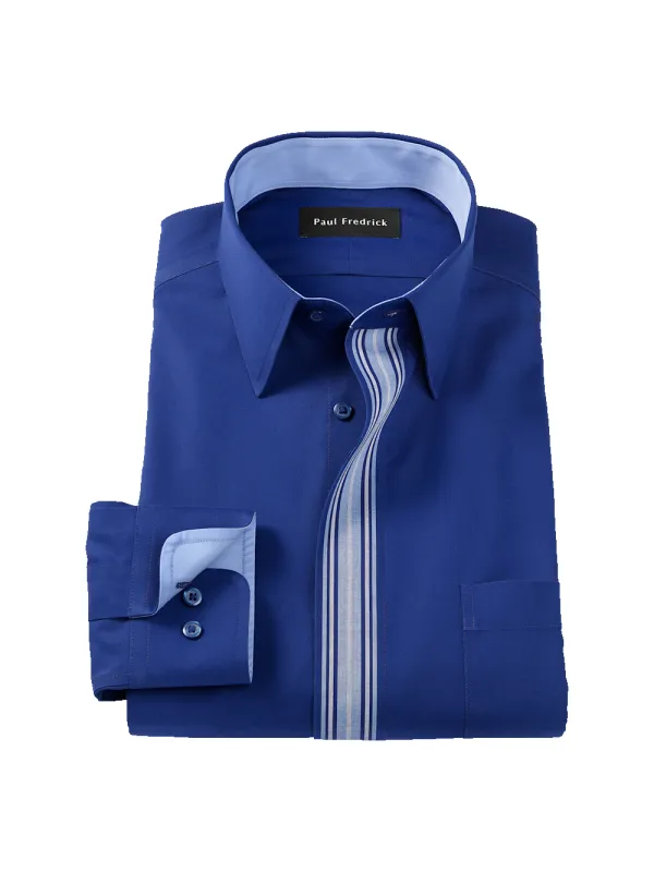 Comfort Stretch Non-Iron Solid Dress Shirt With Contrast Trim - Blue sold by Paul Fredrick