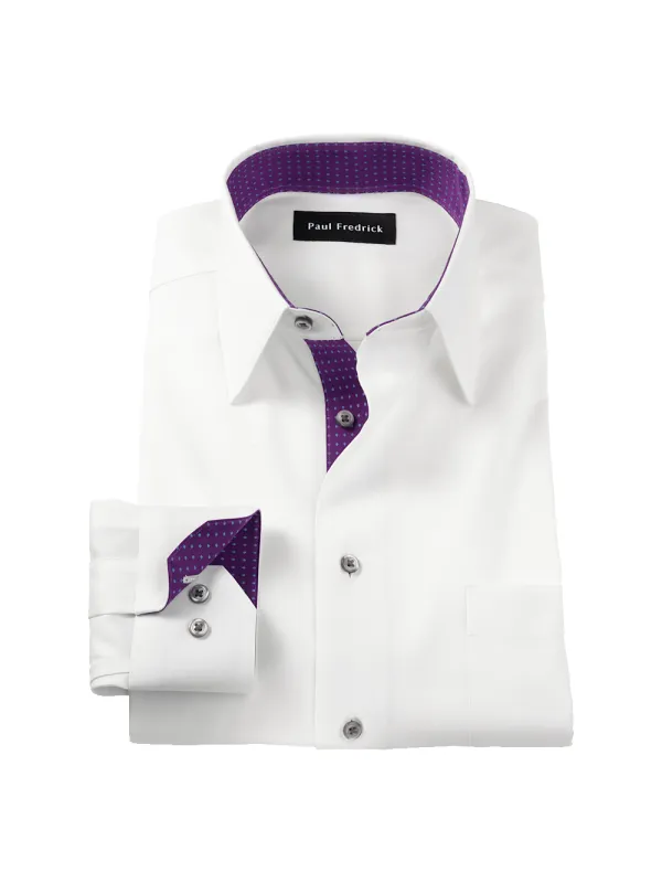Comfort Stretch Non-Iron Solid Dress Shirt With Contrast Trim - White/purple sold by Paul Fredrick