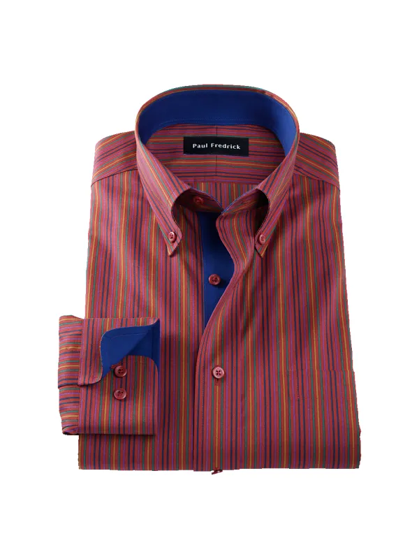 Comfort Stretch Non-Iron Stripe Dress Shirt With Contrast Trim - Multi sold by Paul Fredrick