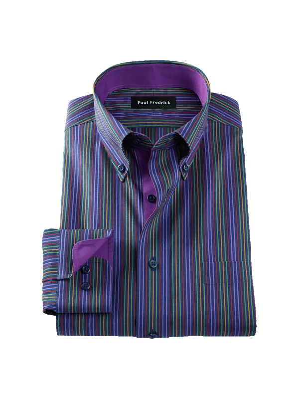 Comfort Stretch Non-Iron Stripe Dress Shirt With Contrast Trim - Multi sold by Paul Fredrick