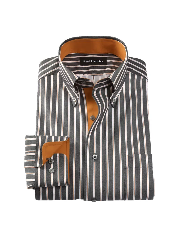 Comfort Stretch Non-Iron Stripe Dress Shirt With Contrast Trim - Black/rust sold by Paul Fredrick