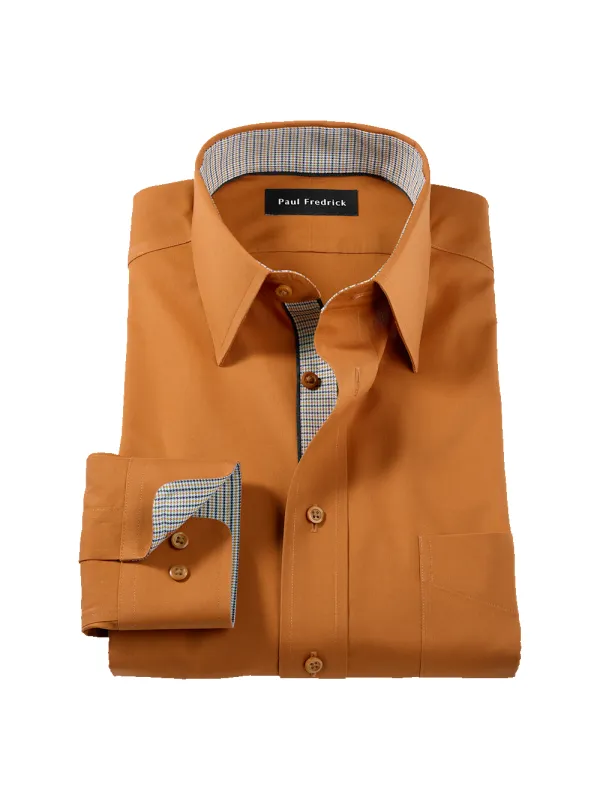 Comfort Stretch Non-Iron Solid Dress Shirt With Contrast Trim - Rust sold by Paul Fredrick