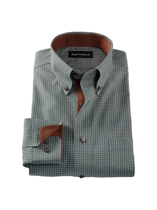 Comfort Stretch Non-Iron Check Dress Shirt With Contrast Trim - Pine Green sold by Paul Fredrick