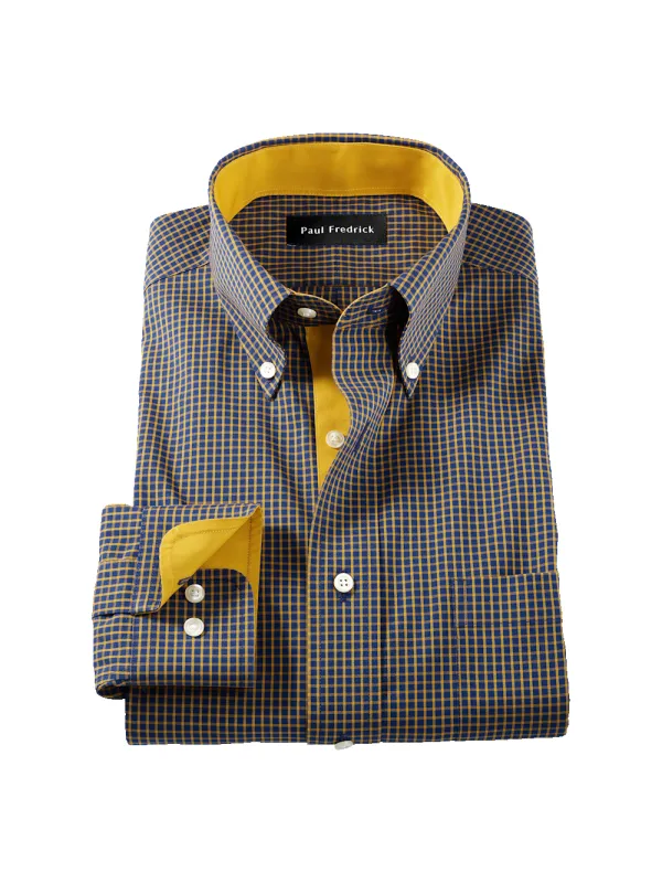 Comfort Stretch Non-Iron Check Dress Shirt With Contrast Trim - Navy/gold sold by Paul Fredrick